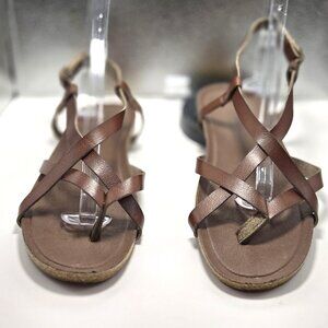 Aloha Island Women's Brown Faux Leather Strappy Thong Sandals Size 11